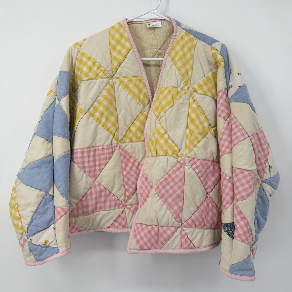 Patchwork Quilted Jacket - Pink, Yellow, Blue - image 1